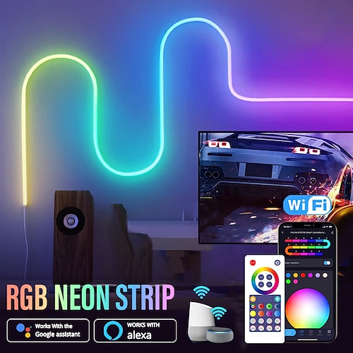 3m/5m rgbic streifen lichter neonlicht mit wifi neonseil licht diy lichtleiste app steuerung musik sync tv hintergrundbeleuchtung spiel wohnzimmer schlafzimmer dekoration Image