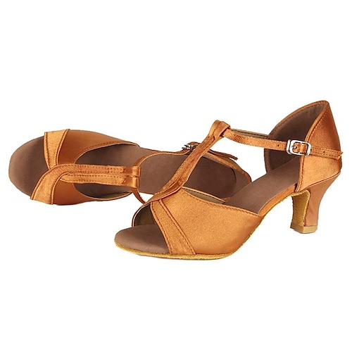 Damen Schuhe für den lateinamerikanischen Tanz Abiball Professionell Rumba Wildlederschuhe Absätze Einheitliche Farbe Stöckelschuh Peep Toe Reißverschluss Erwachsene Schwarz Braun Image