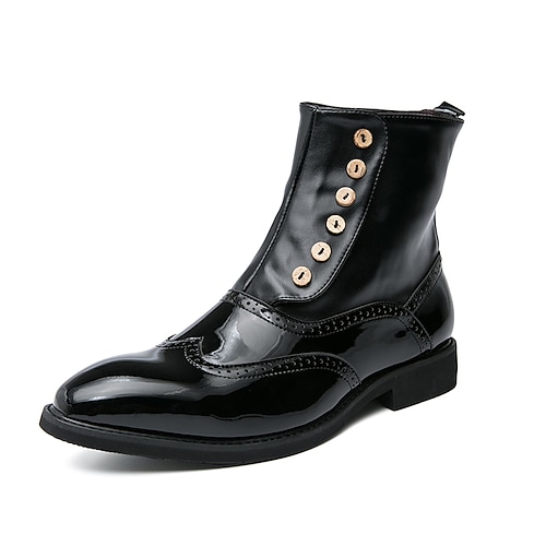 Grüne Vintage-Lederstiefel für Herren mit Knöpfen - stylische Brogue-Stiefeletten mit Flügelkappe und Lackleder-Finish Image