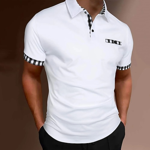 Herren Poloshirts Golfshirt Lässig Ferien Revers Kurzarm Mode Basic Einfach Klassisch Sommer Normale Passform Weiß Poloshirts Image