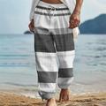 Gestreifte Freizeithose für Herren, Resort, 3D-Druck, Freizeithose, elastische Taille, Kordelzug, lockere Passform, gerades Bein, Sommer-Strandhose, S bis 3XL