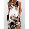 Damen Mini Kleid Petite Kleid Petite Kleid T-Shirt Kleid Tee Kleid Sommerkleid Aktivmode Streetwear Outdoor Urlaub Freizeit Regular Fit Floral Ärmellos Schlitzkragen Schwarz