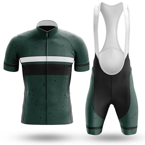 Herren Radtrikot mit Trägershorts Kurzarm Mountainbike MTB Straßenradsport Sommer Frühling Schwarz Dunkelgrün Blau weiß Gemustert Italien Nationalflagge Fahhrad UV Schutz Schnelltrocknend Image