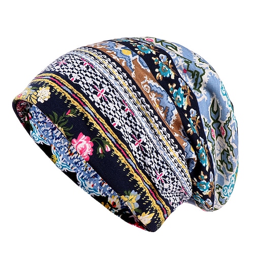 1 Stück Böhmen-Beanie mit weichem Blumendruck, dünner Stil, bequemer Kappenumfang 56–58 cm Image