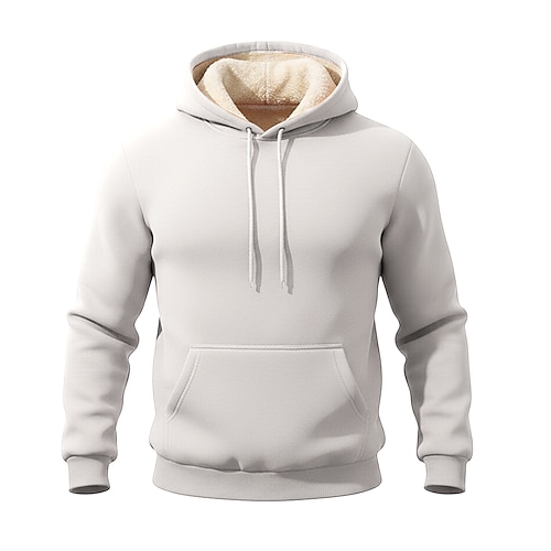 Herren Hoodie Sweatshirt Kapuze Sherpa Schwarz Rosa Gelb Khaki Orange Mit Kapuze Feste Farbe Bedruckt Sport Natur Sport Strassenmode Vlies Basic Cool Casual Herbst Frühling Bekleidung / Langarm Image