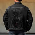 Tier Wolf Brautkleider schlicht Herren Mantel Jeansjacke Sport Natur Ausgehen Wochenende Herbst Winter Umlegekragen Langarm Schwarz Blau M L XL Denim Jacken