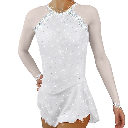 Eiskunstlaufkleid Damen Mädchen Eislaufen Kleider Austattungen Schwarz Weiß Gelb Gitter Spandex Hochelastisch Ausbildung Praxis Wettbewerb Eiskunstlaufkleidung Patchwork Kristalle Langarm Eislaufen Image