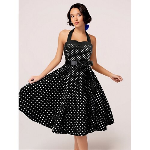 1950er Jahre Grease Outfits Vintage Inspiriertes A-Linien Kleid Swing Kleid Accessoires Set Schwingkleid Damen Kostüm Vintage Cosplay Date Party Abend Festival A-Linien Seidenschal Image