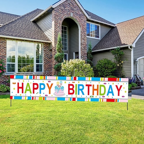 Happy Birthday-Banner, Geburtstagsbanner-Dekorationen, Geburtstags-Dekoration für den Innen- und Außenbereich, Dekoration für Feiertagspartys, 300 x 50 cm (10 Fuß x 18,9 Zoll) Image