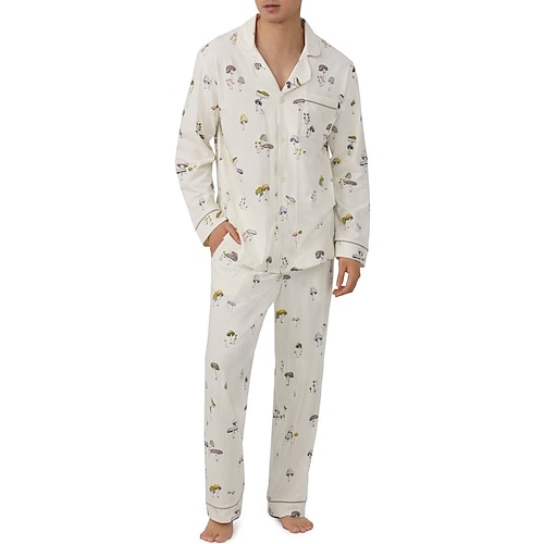 Herren Hausanzug Schlafanzüge Schlafanzug Set Pyjama-Oberteil und Hose 2 Stück Grafik-Drucke Stilvoll Brautkleider schlicht Komfort Heim Täglich Baumwollmischung Komfort Kargen Langarm Hemd Hose Image