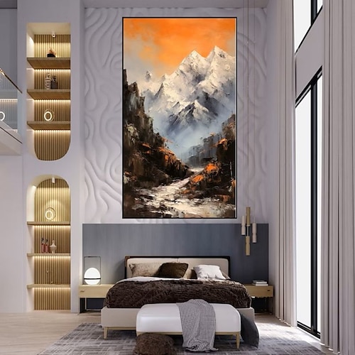 Handgefertigtes, handgemaltes Ölgemälde, Wandkunst, groß, zeitgenössische goldene Berge, Heimdekoration, Dekoration, gerollte Leinwand, kein Rahmen, ungedehnt Image