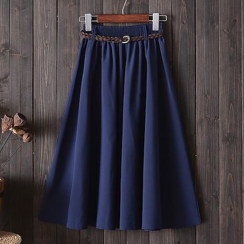 Damen Rock Schaukel Langer Rock Midi Röcke Gefaltet Einfarbig Büro / Geschäftlich Ausgehen Sommer Polyester Strassenmode Sommer Gelb Rote Marineblau Blau