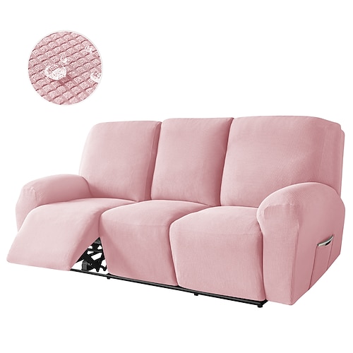 Stretch-Sofabezüge für 3-Sitzer-Relaxsessel, burgunderfarben, wasserdichte Sofabezüge für Relaxsessel mit Seitentasche, 8-teiliges Set, rutschfester Sesselbezug für Standard-3-Sitzer-Relaxsessel, Image