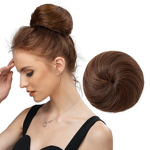schwarze Haarknoten Haarteile für Frauen Mädchen Dame Kordelzug gefälschte Ballettbrötchenverlängerungen synthetische Hochsteckfrisur Donut Chignon Einteiler Image