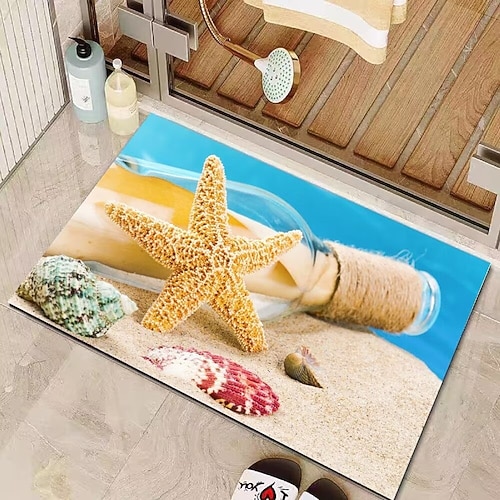 Rutschfeste Badematte, schnelltrocknender, supersaugfähiger, dünner Badezimmerteppich aus Gummi, passt unter die Tür, waschbare Badezimmerfußmatten, Duschvorleger für vor der Badewanne, im Duschraum Image