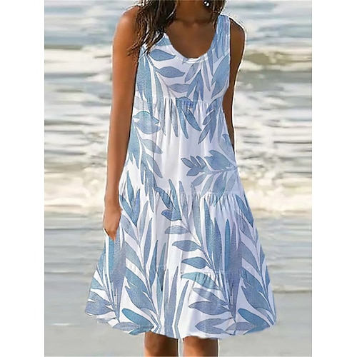 Damen Mini Kleid Petite Kleid Sommerkleid Shift Kleid Tank Kleid Aktive Tropische Mode Outdoor Urlaub Ausgehen Regular Fit Floral Ärmellos U-Ausschnitt Pink Blau Lila Grün Sommer Frühling Image