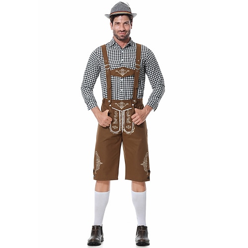 Oktoberfest Lederhosen Hemd Bayerisch Bayerisch Deutsch Wiesn Herren Stoff im traditionellen Stil Bluse Shorts Hut Image
