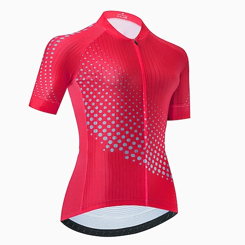Damen Radtrikot Tupfen Gemustert Kurzarm Fahhrad Trikot Oberteil mit 3 Gesäßtaschen Mountainbike MTB Straßenradsport Schnelltrocknend Weich Reflektierende Streifen Rückentasche Sport Schwarz Gelb Rot Image