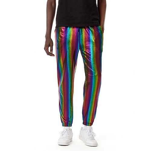 Herren Jogginghose Jogger Hose Hosen Freizeithose Paillettenhose Kordelzug Elastische Taille Glänzend Matallic Feste Farbe In voller Länge Klub Nachtclub Disco-Lichter Brautkleider schlicht Hose Image