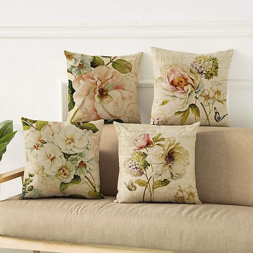 Blume, Vogel, Schmetterling, doppelseitiger Kissenbezug, 4-teilig, weicher dekorativer Kissenbezug für Schlafzimmer, Wohnzimmer, Sofa, Couch, Stuhl, maschinenwaschbar Image