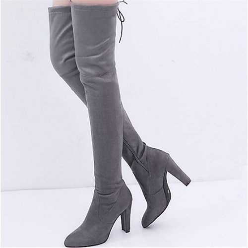 Damen Stiefel Weihnachtsschuhe Wildlederschuhe Übergrössen Party Weihnachten Täglich Stiefel über Knie Hohe Stiefel mit Schritt Winter Schnürsenkel Blockabsatz Spitze Zehe Sexy Süß Wildleder Image