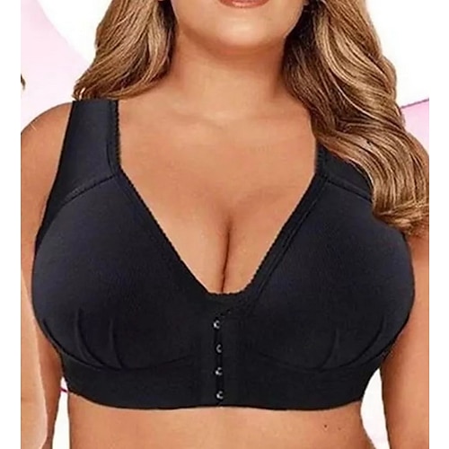 Push-Up-BHs für Damen, vollständige Abdeckung, Spitze, reine Farbe, Frontverschluss, Nylon, sexy, 1 Stück, schwarz, rosa, Heim-Outfits Image