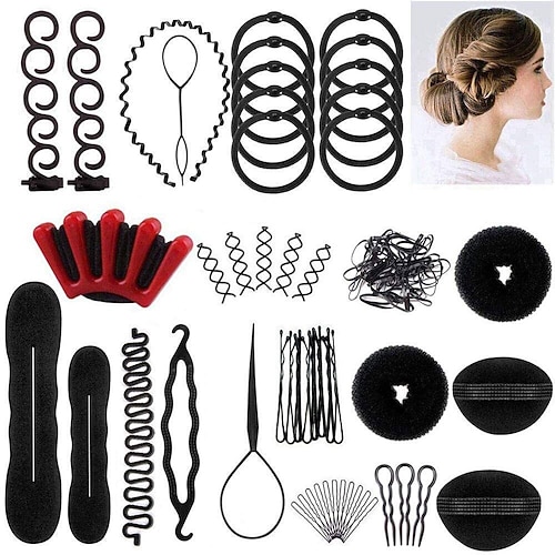 53 stücke haar styling set haar design styling werkzeuge zubehör diy haar zubehör haar modellierung werkzeug kit friseur kit set magische haarbrötchen maker former Image