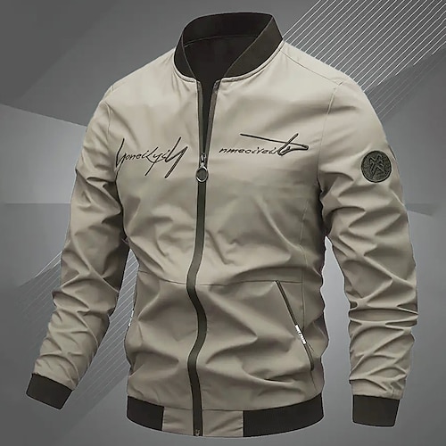 Herren Leichte Jacke Sommerjacke Bomberjacke Windbreaker Outdoor Urlaub Warm Herbst Winter Einfach Mode Streetwear Stehkragen Regulär Schwarz Grau Jacken Image