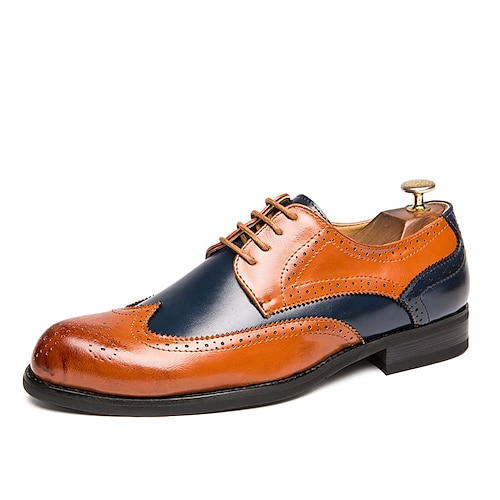 Herren Outdoor Derby-Schuhe Formale Schuhe Bullock Schuhe Wingtip-Schuhe Wanderschuhe Geschäftlich Britisch Weihnachten Party Abend PU Schnürsenkel Rot Blau Braun Farbblock Sommer Frühling Image