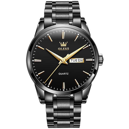 OLEVS Herren Quarz Uhr Kalender Minimalistische Luxus großes Zifferblatt Leuchtender Kalender Datum Woche Wasserdichte Edelstahl Armbanduhr