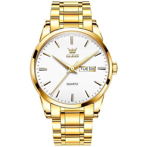 OLEVS Herren Quarz Uhr Kalender Minimalistische Luxus großes Zifferblatt Leuchtender Kalender Datum Woche Wasserdichte Edelstahl Armbanduhr Image
