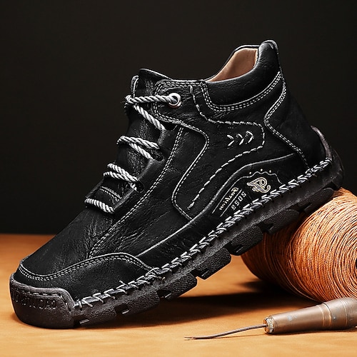 Freizeit-Schnürstiefeletten aus braunem Leder für Herren – langlebige Nähte und robuste Sohle für den Outdoor- und Alltagsgebrauch Image