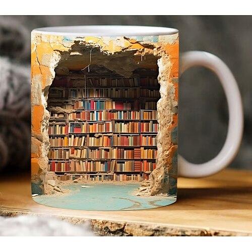 3D-Bücherregal-Tasse – eine Bibliotheks-Regal-Tasse, lustige Bibliotheks-Bücherregal-Tasse, Buchliebhaber-Kaffeetassen, Bücherregal-Loch-in-einer-Wand-Latte-Tasse, kreative
