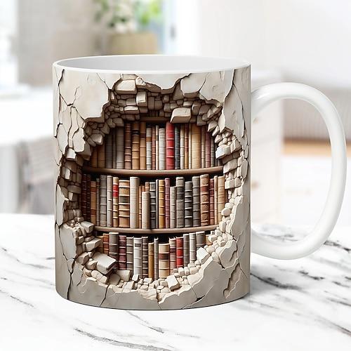 3D-Bücherregal-Tasse – eine Bibliotheks-Regal-Tasse, lustige Bibliotheks-Bücherregal-Tasse, Buchliebhaber-Kaffeetassen, Bücherregal-Loch-in-einer-Wand-Latte-Tasse, kreative