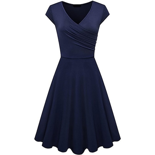 damen a linie kleid kurzes minikleid beige kurzarm farbe pur gerafft frühling sommer v-ausschnitt elegant klassiker 2023 4xl Image