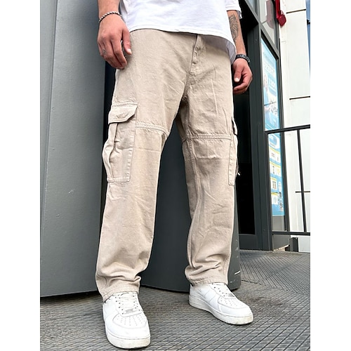 Herren Cargohose Cargohosen Cargohose Tasche Glatt Komfort Atmungsaktiv Outdoor Täglich Ausgehen 100% Baumwolle Modisch Brautkleider schlicht Beige Image