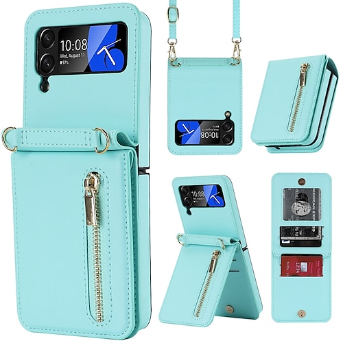 Handy Hülle Handyhüllen Für Samsung Galaxy Z Flip 7 Z Flip 6 Z Flip 5 Z Flip 4 Z Flip 3 Handtasche Brieftaschenhülle Reisverschluss Mit Abnehmbarem Schultergurt Mit Kartenhalter Einfarbig PC PU-Leder Image