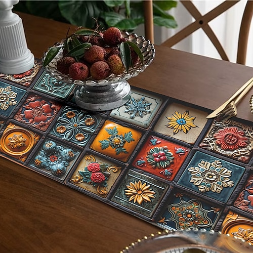 Tischläufer mit geometrischem Druck, Küchen-Esstischdekoration, Tischläufer mit Druckdekor für drinnen und draußen, Zuhause, Bauernhaus, Urlaub, Hochzeit, Geburtstag, Party-Dekoration Image