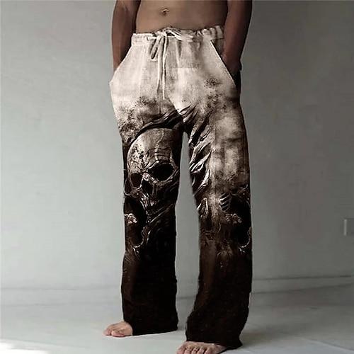 Herren Hose Hosen Sommerhosen Strandhose Kordelzug Elastische Taille 3D-Druck Totenkopf Motiv Grafik-Drucke Komfort Casual Täglich Festtage Strassenmode Hawaiianisch Gelb Blau