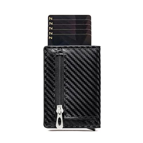 Herren Geldbörse RFID-Kartenhalter Brieftasche Antidiebstahl Aluminium Box Kartenhalter PU-Leder Pop-up Kartenetui Magnet Münztasche