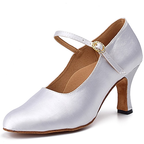 Damen Ballsaal Schuhe für modern Dance Charakterschuhe Leistung Innen Walzer Absätze Einheitliche Farbe Stöckelschuh Spitze Zehe Knöchelriemen Erwachsene Weiß Knackmandel Image