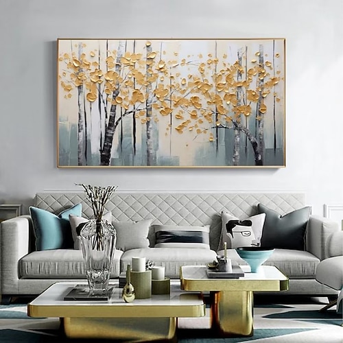 Handgefertigtes Ölgemälde auf Leinwand, Wandkunst, Dekoration, Messerzeichnung, Ahornhain, Wald, abstrakte Landschaft für Heimdekoration, gerollt, rahmenlos, ungedehnt Image