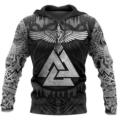 Herren Wikinger-Krieger Grafikdrucke Wikinger Kapuzensweatshirt Kapuzenshirts Pullover Täglich Klassisch Lässig Langarm Mit Kapuze Ferien Ausgehen Streetwear Schwarz Gelb Rote Blau Druck Frühling Image