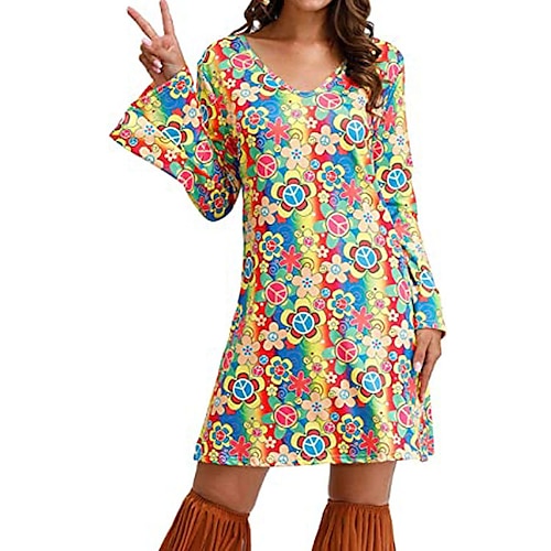 Hippie Retro Vintage 1970er Disko Kleid 70er-Jahre-Kostüm für Damen 70er-Jahre-Outfits Damen Kostüm Jahrgang Cosplay Party / Abend Langarm Kleid Maskerade Schlager Outfit Image