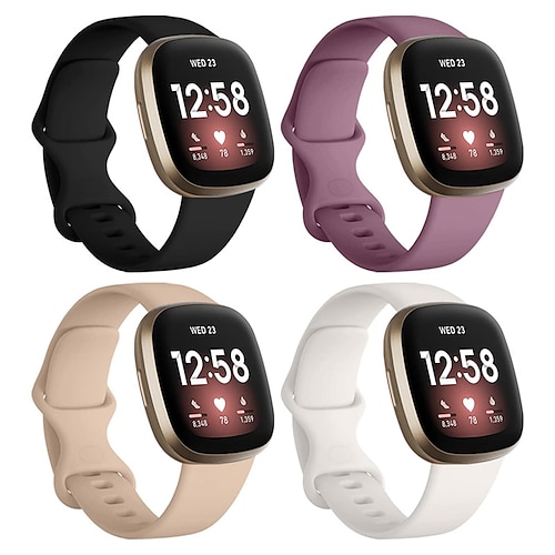 4 Packung Smartwatch-Band Kompatibel mit Fitbit Versa 4 Sense 2 Versa 3 Sense Silikon Smartwatch Gurt Verstellbar Frauen Männer Sportarmband Ersatz Armband Image