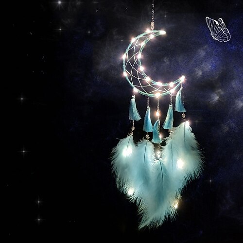 traumfänger mondförmig mit lichterketten für schlafzimmer wandbehang dekoration mädchen herz traum schlafzimmer dekorationen kreative lichter weihnachten hochzeit wohnzimmer balkon ramadan eid Image