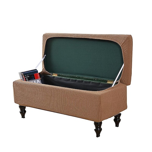 Ottomane-Bezug, rechteckiger Jacquard-Bezug mit Aufbewahrung, burgunderfarben, Ottomane-Bank-Schonbezüge, klappbarer Sitzbank-Bezug, Fußstützen-Hocker-Schonbezug für Schlafzimmer und Wohnzimmer Image