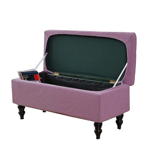 Ottomane-Bezug, rechteckiger Jacquard-Bezug mit Aufbewahrung, burgunderfarben, Ottomane-Bank-Schonbezüge, klappbarer Sitzbank-Bezug, Fußstützen-Hocker-Schonbezug für Schlafzimmer und Wohnzimmer Image