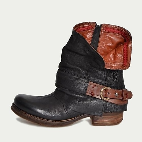 Braune und orangefarbene Umschlagstiefeletten mit Schnallenriemen für Herren, stylisches Freizeitschuhwerk für Herbst und Winter Image