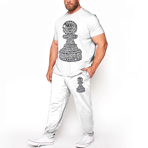 Herren Tiermotiv Löwe 3D-Druck 2St T-Shirts-Sets Passende Sets Kurzarm Lange Hosen Rundhalsausschnitt Mode Streetwear Lässig Outdoor Täglich Sport 3D-Druck Frühling Sommer Weiß Blau Schwarz-Weiß Image